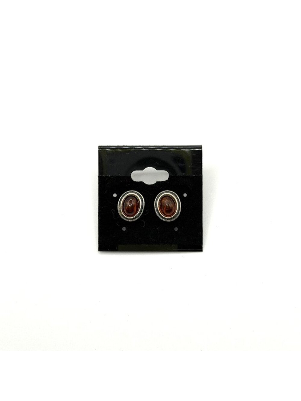 Sterling Silver Oval Amber Post Earrings 925